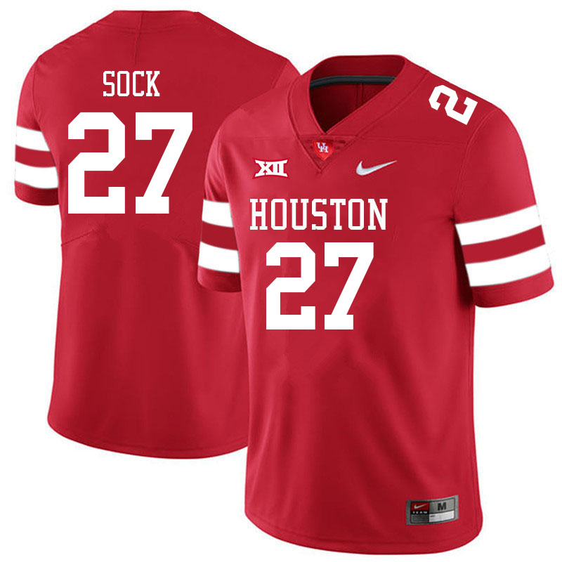 Men #27 Jake Sock Houston Cougars College Big 12 Conference Football Jerseys Sale-Red - Click Image to Close